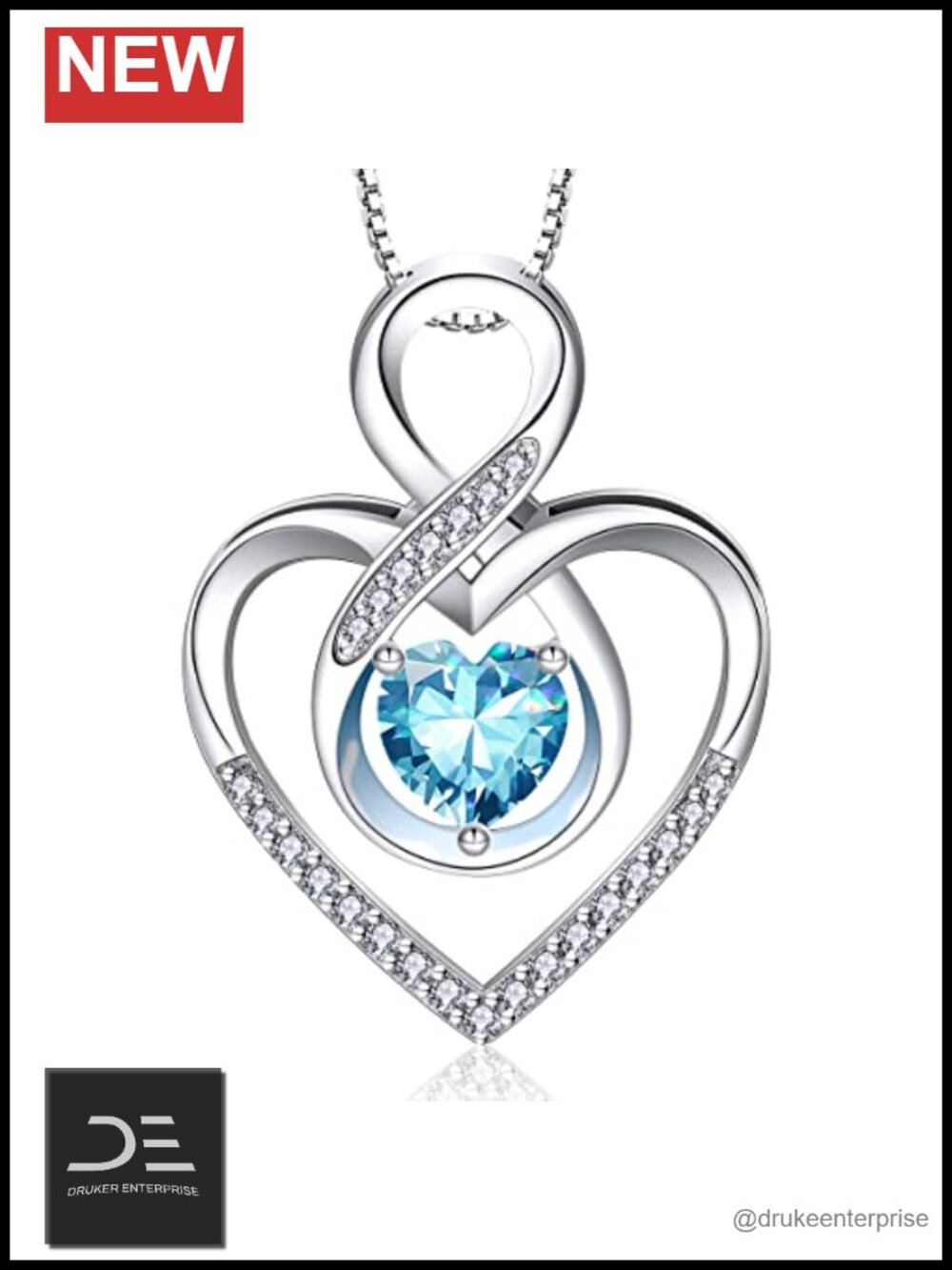 925 Sterling Silver Infinity Heart Necklace with Cubic Zirconia Pendant,Womens